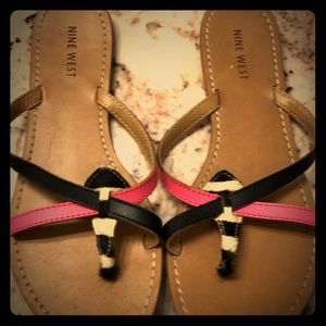 Nine West dress flip flops zebra pink black size 7